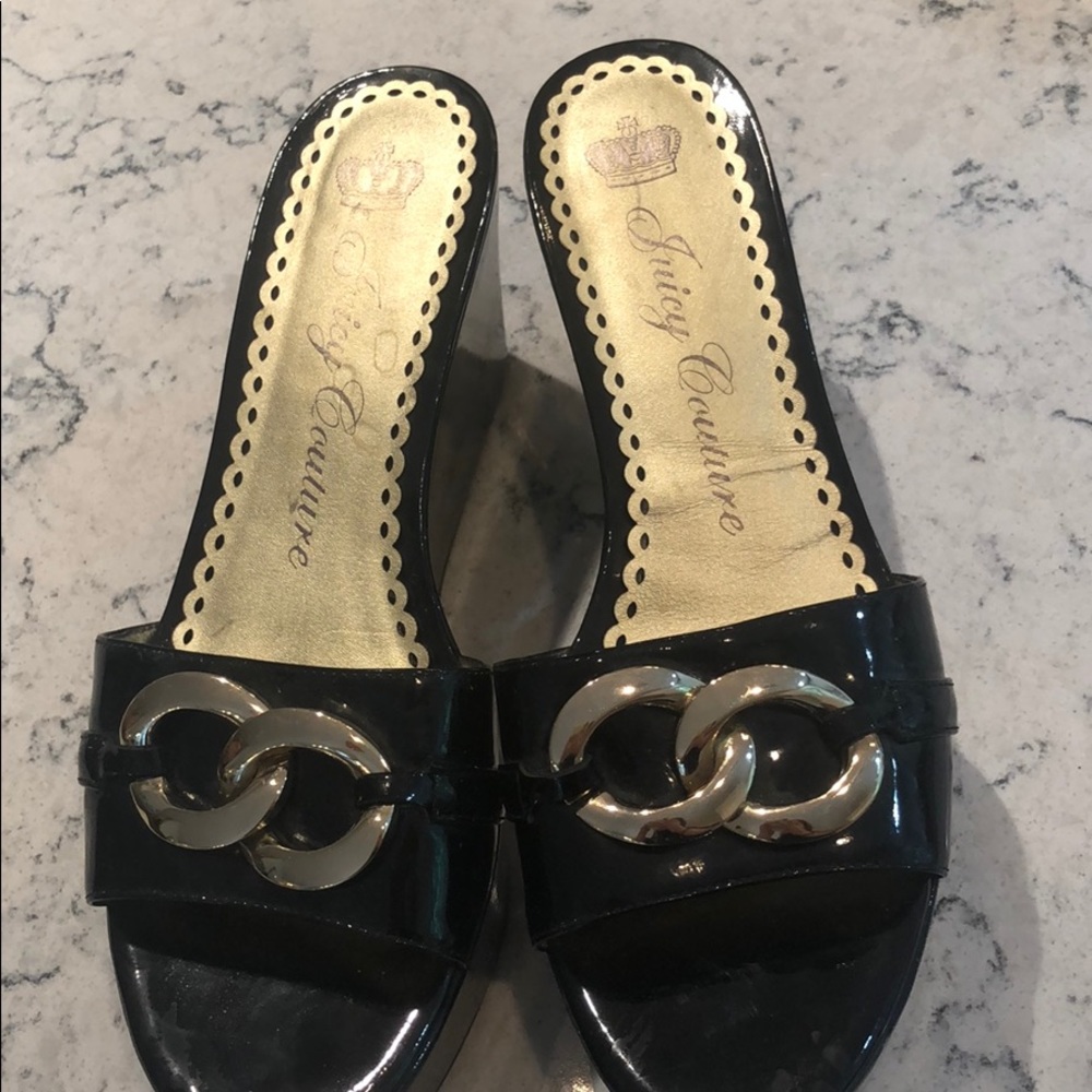 Juicy Couture Black Patent Leather and Gold Slide